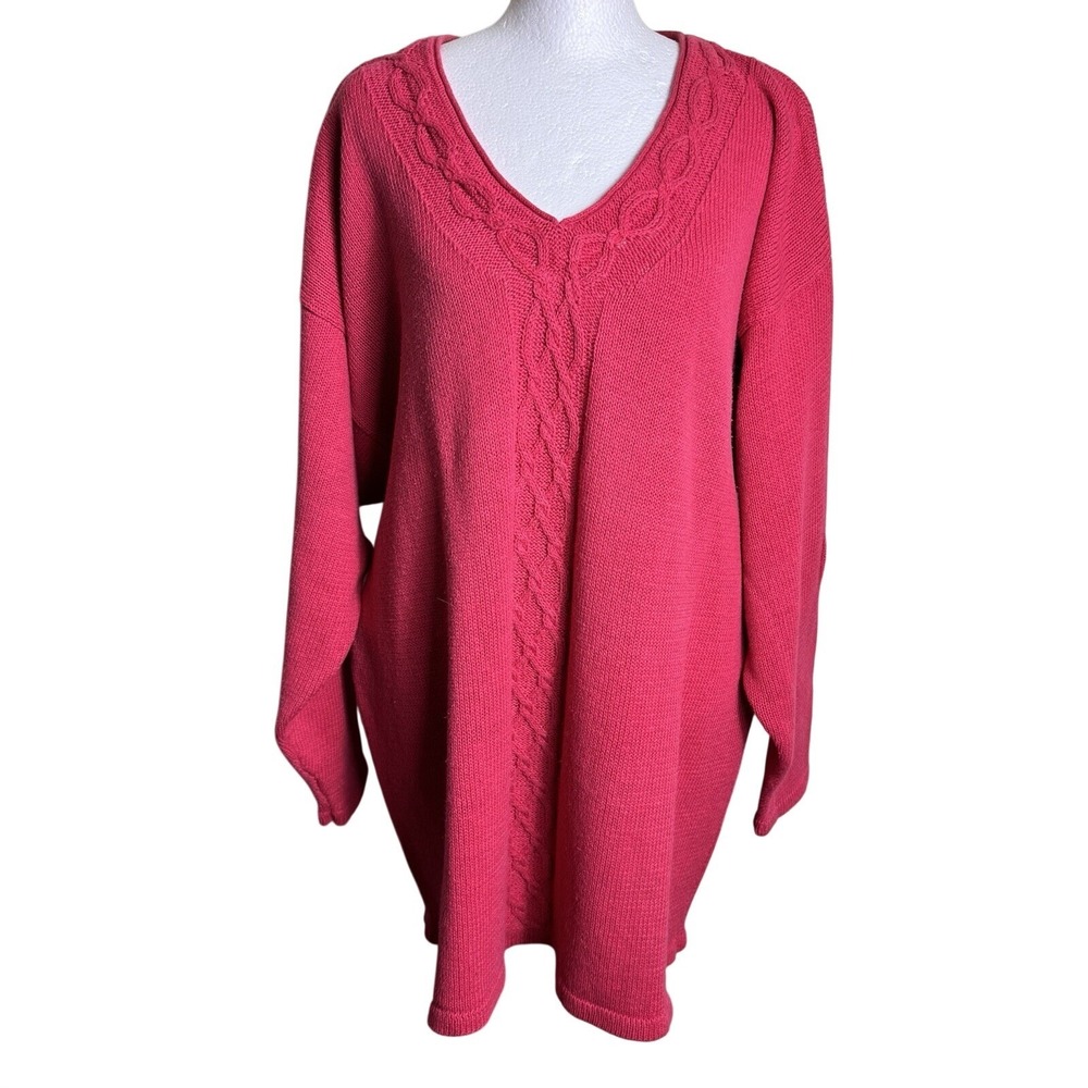 Vtg 80s 90s Casual Corner Studio Pink‎ Ramie Cotton Cable Knit Tunic Sweater M